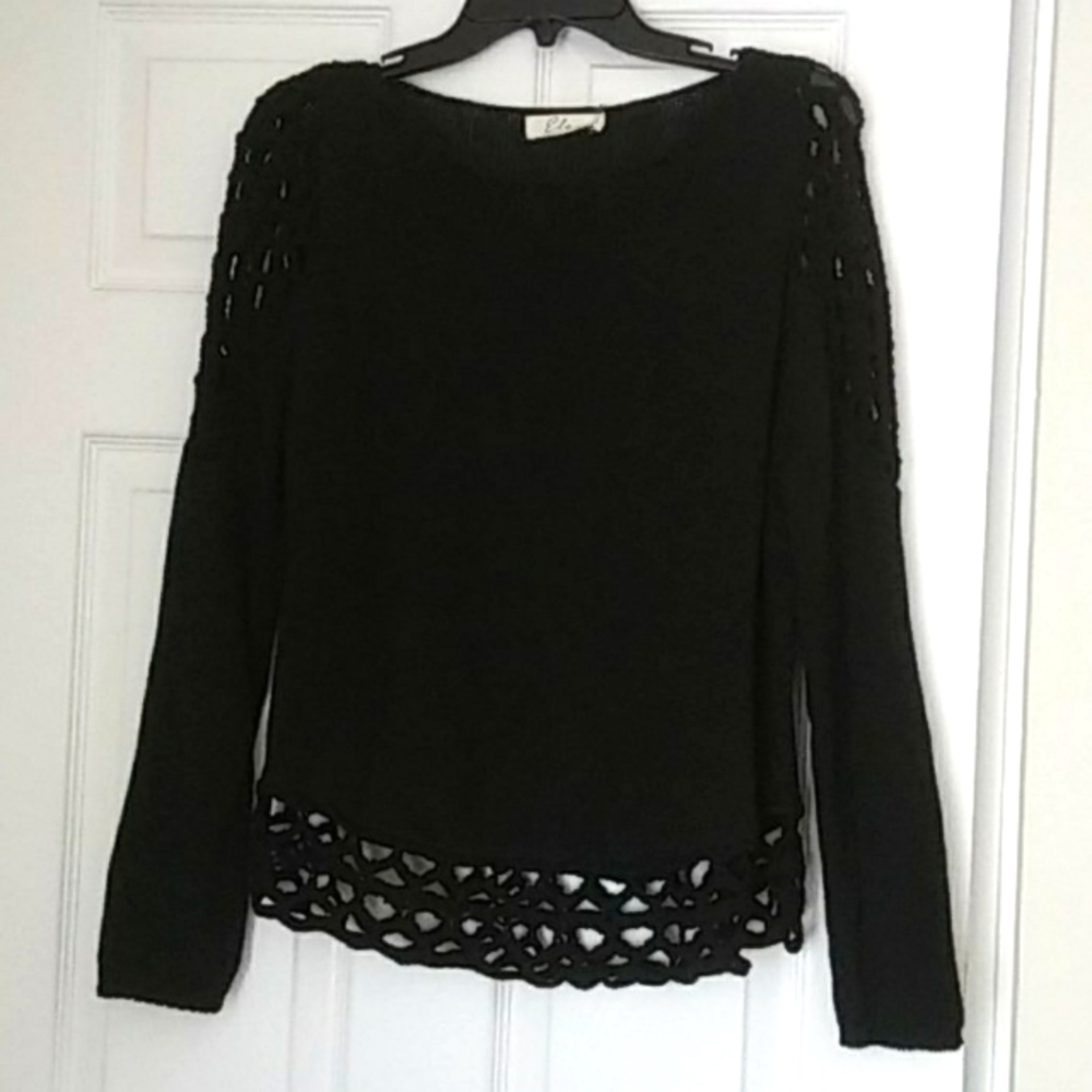NWT Black Crochet Cold Shoulder Sweater